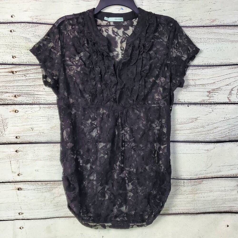 Maurices Black Floral Lace Short Sleeve Tunic